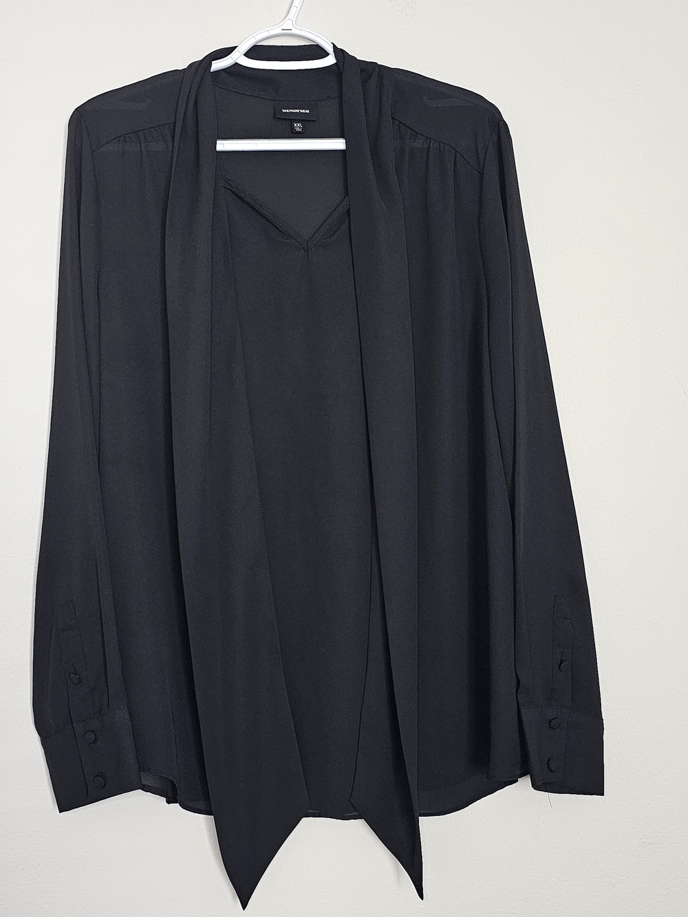 Black Tie-Neck Long Sleeve Shirt
